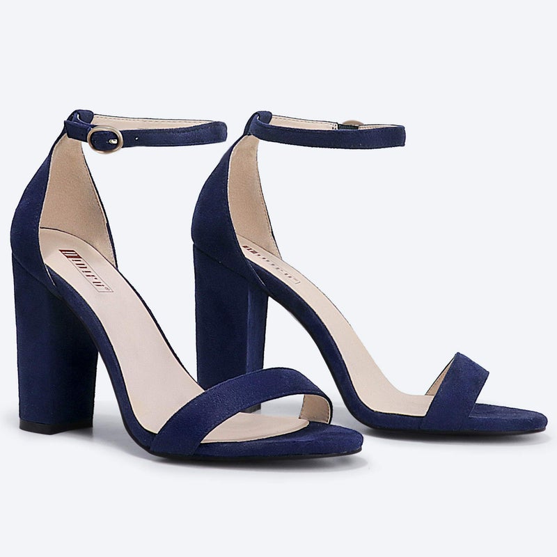 IDIFU Women's Blue Chunky High Block Pump Heel Sandals Open Toe Ankle Strap Wedding Bride Bridesmaid Prom Dress Shoes - Image 3